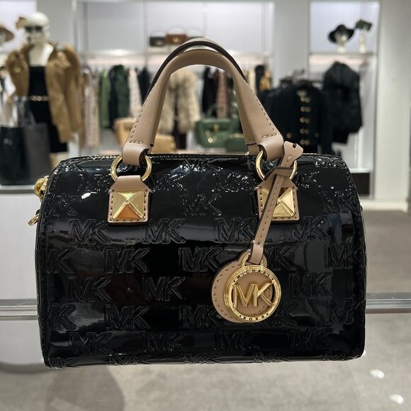 Grayson Small Logo Embossed Patent Duffel Crossbody Bag 32H3GGC1O - Picture 1 of 14